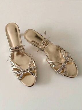 Elegant Gold Strappy Kitten Heel Sandals for Women